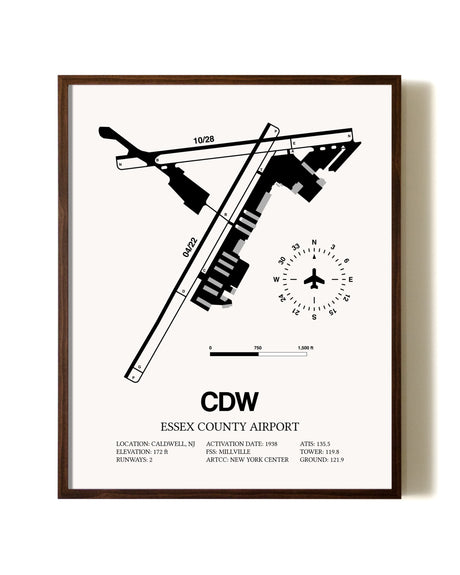 Essex County Airport aviation print in walnut frame