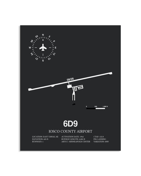 Gray Framed Iosco County Airport layout wall art poster