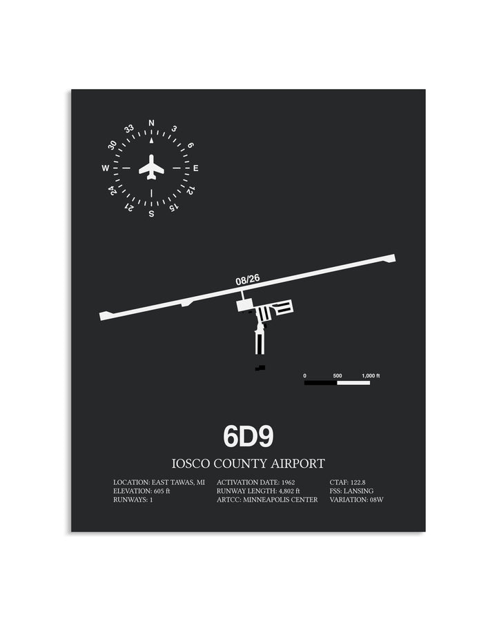 Gray Framed Iosco County Airport layout wall art poster