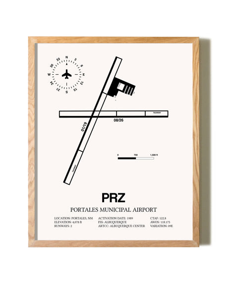 Portales Municipal Airport framed print in natural wood frame
