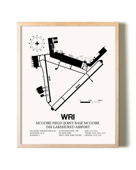 McGuire Field (Joint Base McGuire Dix Lakehurst) Airport framed wall art in white frame