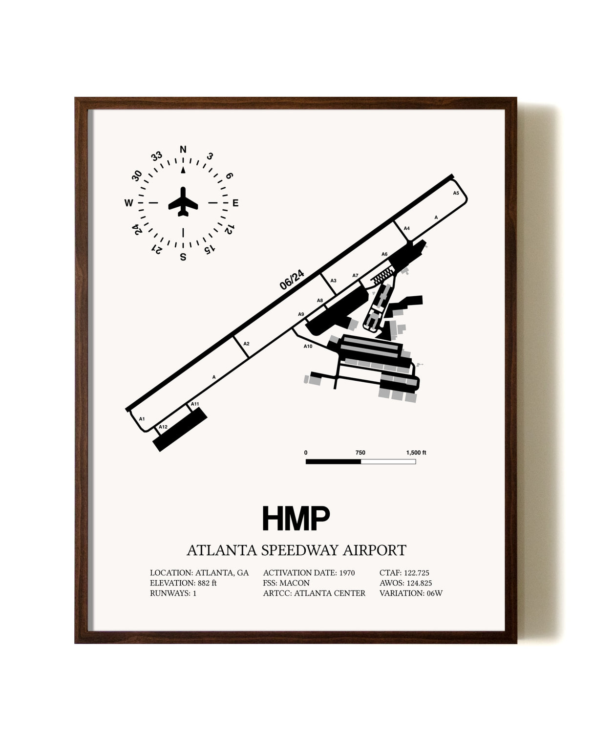 Atlanta Speedway Airport aviation print in walnut frame