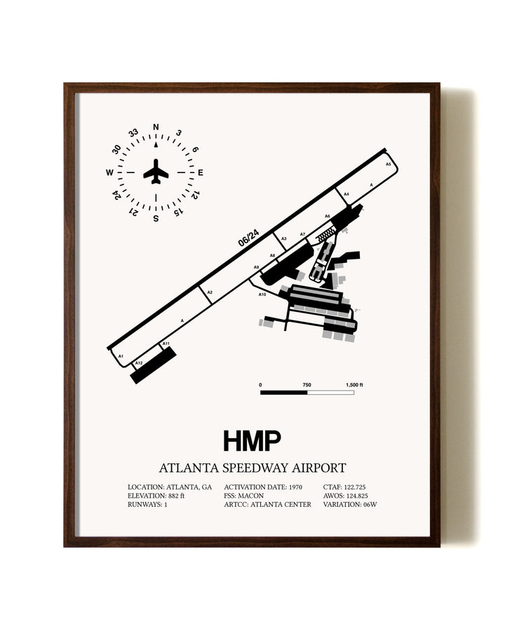 Atlanta Speedway Airport aviation print in walnut frame