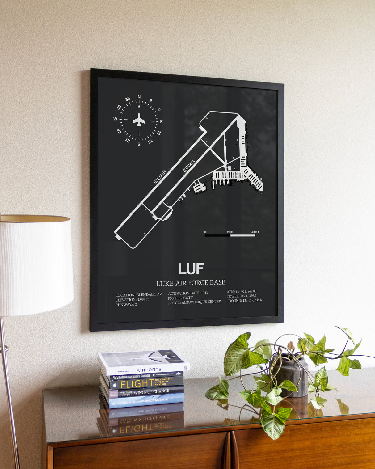 Gray Framed Luke Air Force Base wall art poster in black frame