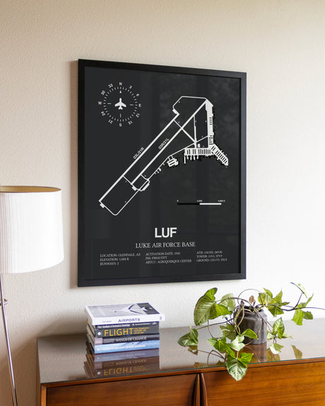 Gray Framed Luke Air Force Base wall art poster in black frame
