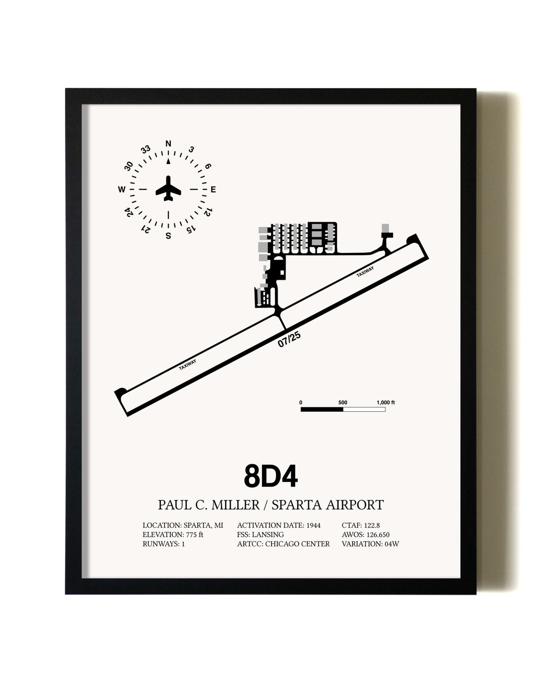Framed Paul C Miller/Sparta Airport wall art poster in black frame