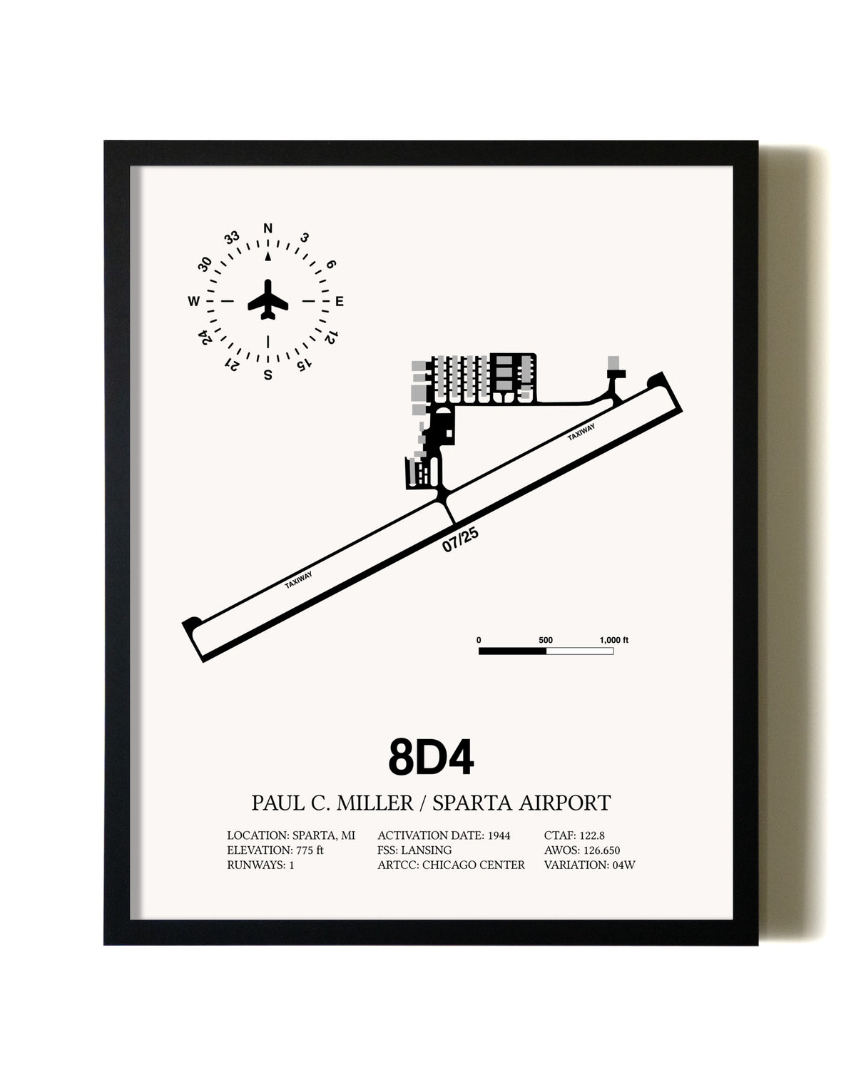 Framed Paul C Miller/Sparta Airport wall art poster in black frame