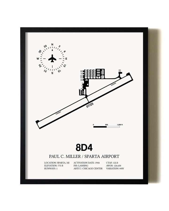 Framed Paul C Miller/Sparta Airport wall art poster in black frame