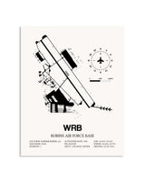 Gray Robins Air Force Base framed poster displayed in an airplane hangar