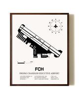Fresno Chandler Executive Airport aviation print in walnut frame