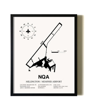 Framed Millington / Memphis Airport wall art poster in black frame
