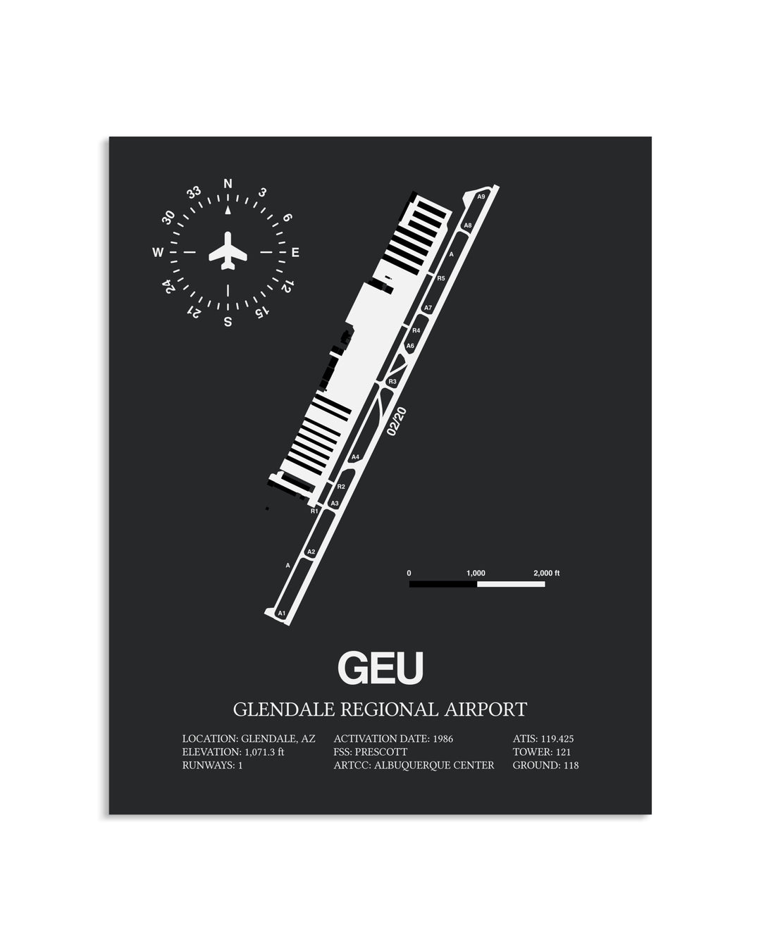 Gray Framed Glendale Regional Airport layout wall art poster