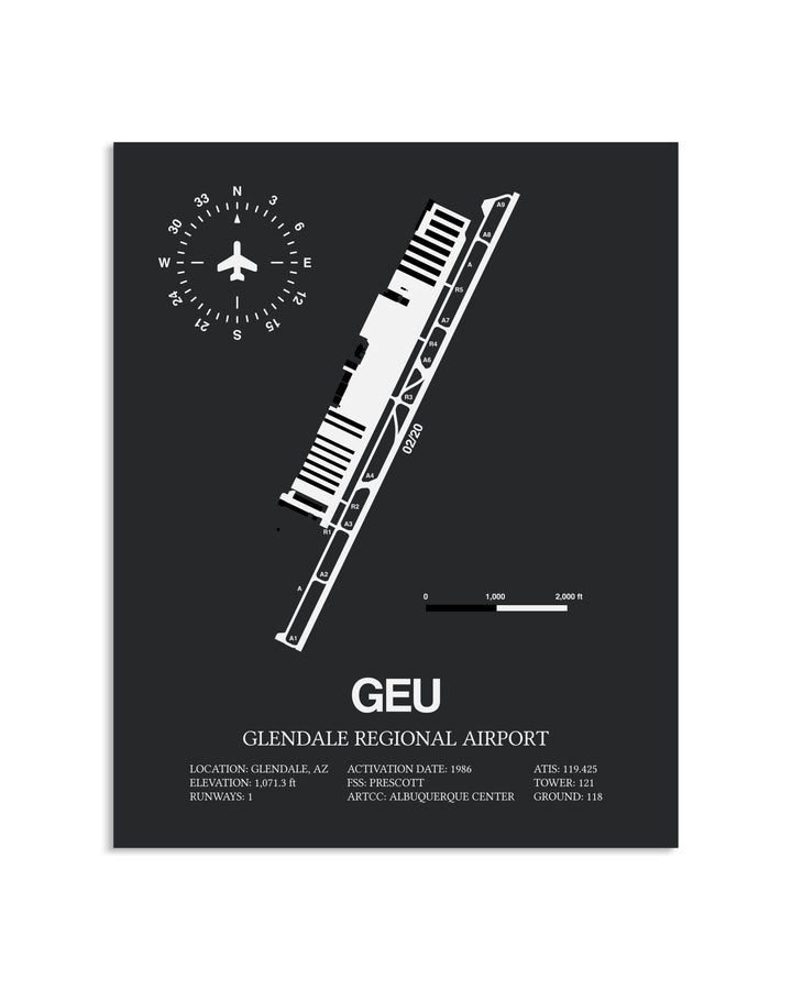 Gray Framed Glendale Regional Airport layout wall art poster