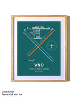 Venice Municipal Airport airport map poster in oak frame with mat