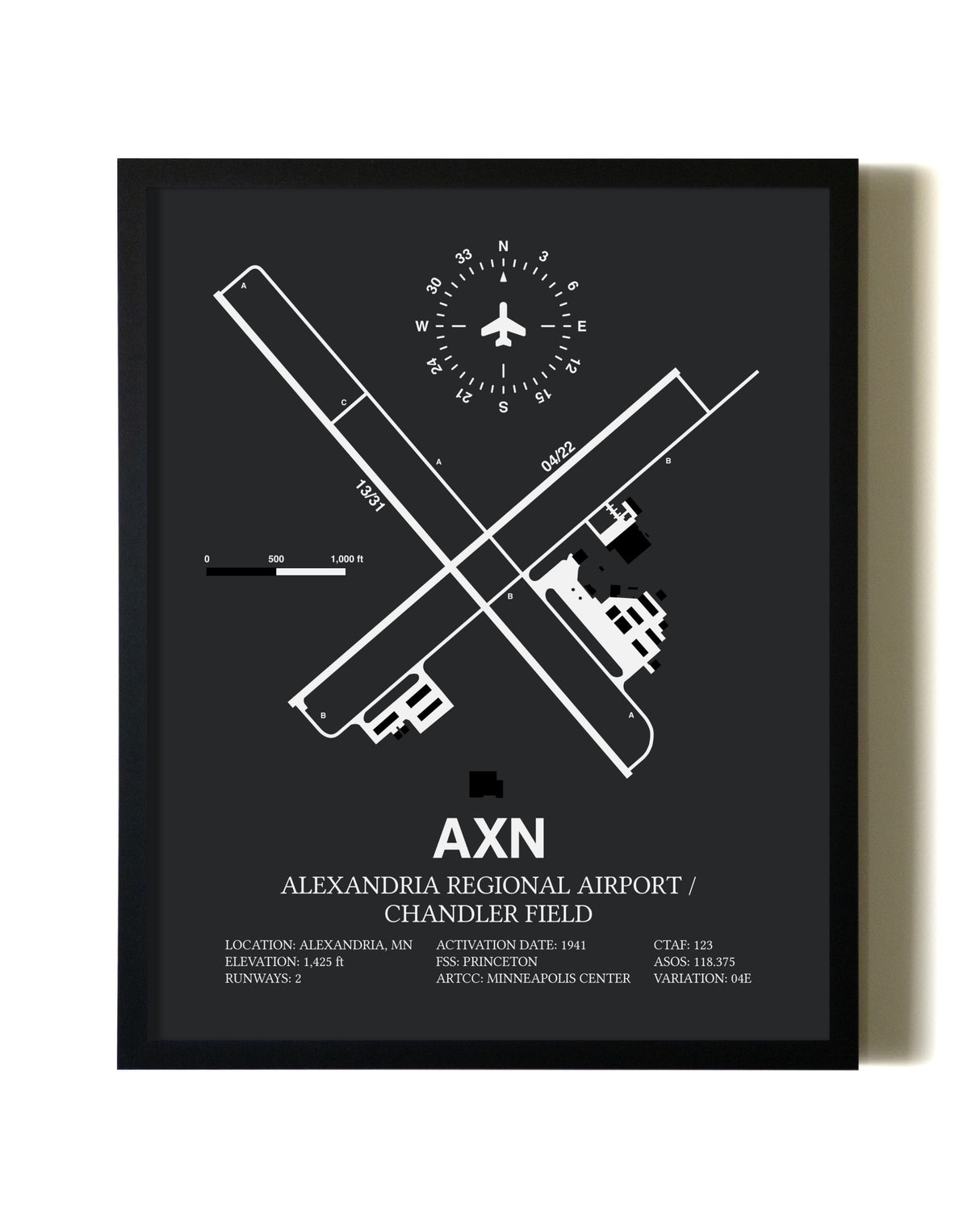 Unframed Alexandria Regional Airport / Chandler Field map print poster
