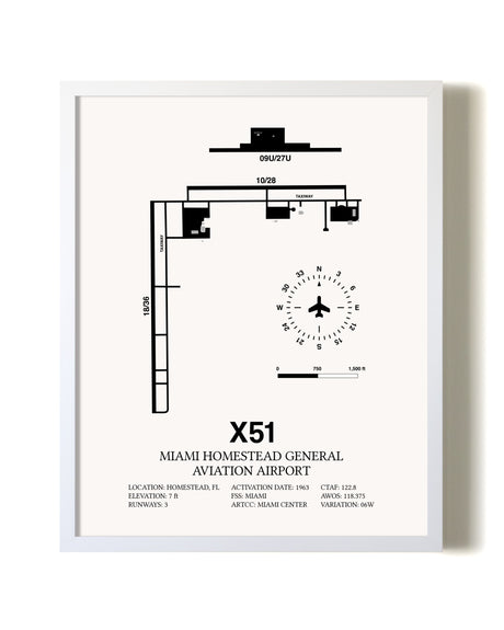 Miami Homestead General Aviation Airport airport map poster in oak frame