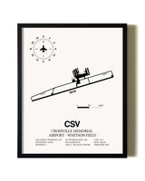 Framed Crossville Memorial Airport-Whitson Field wall art poster in black frame