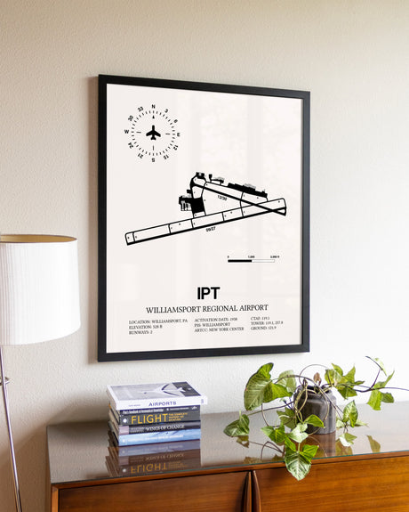 Williamsport Regional Airport aviation wall décor in black wood frame
