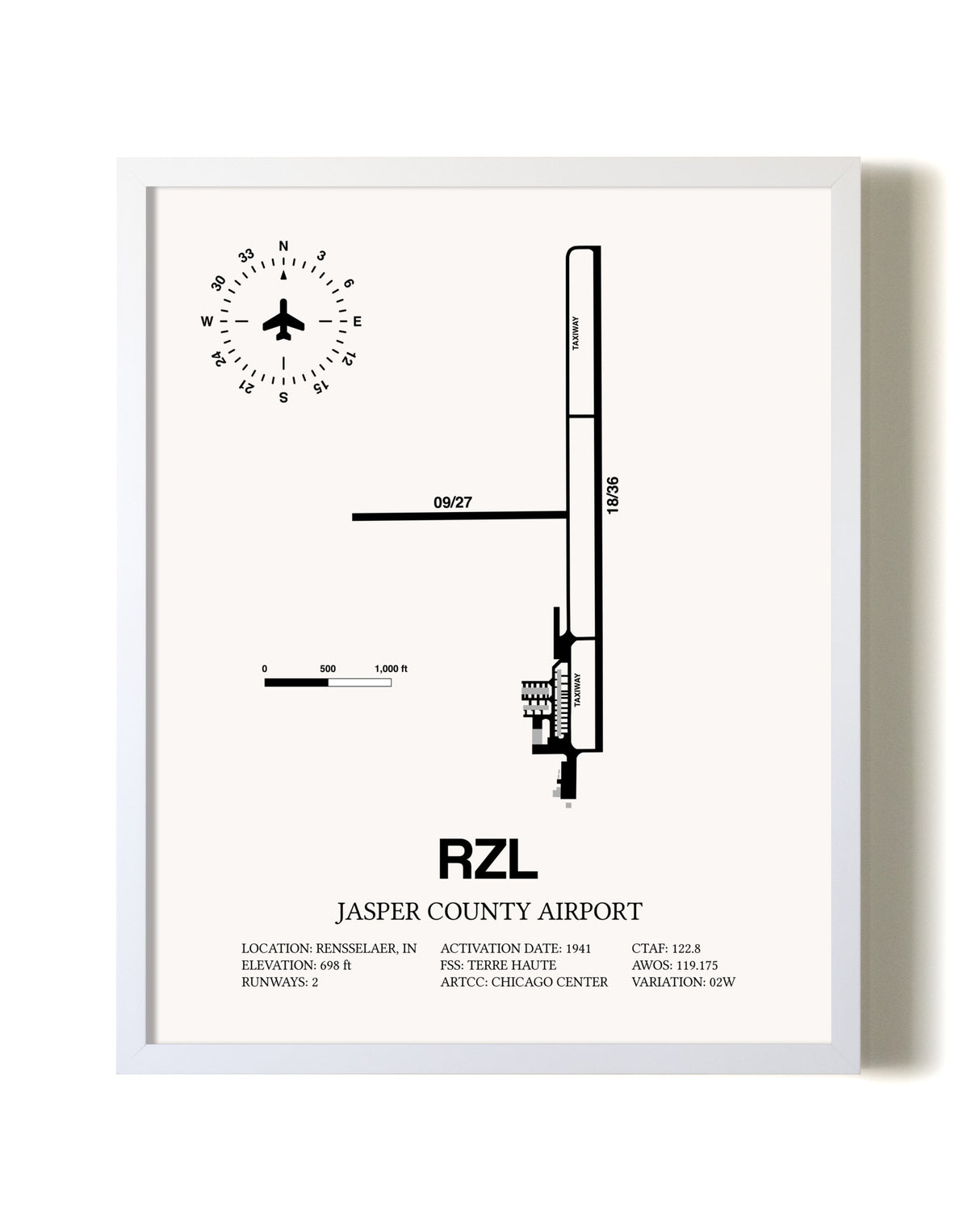 Jasper County Airport airport map poster in oak frame