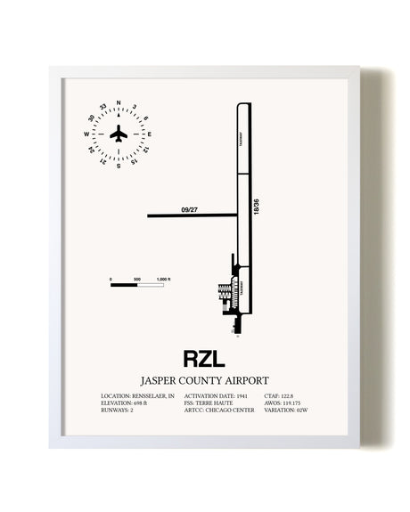 Jasper County Airport airport map poster in oak frame