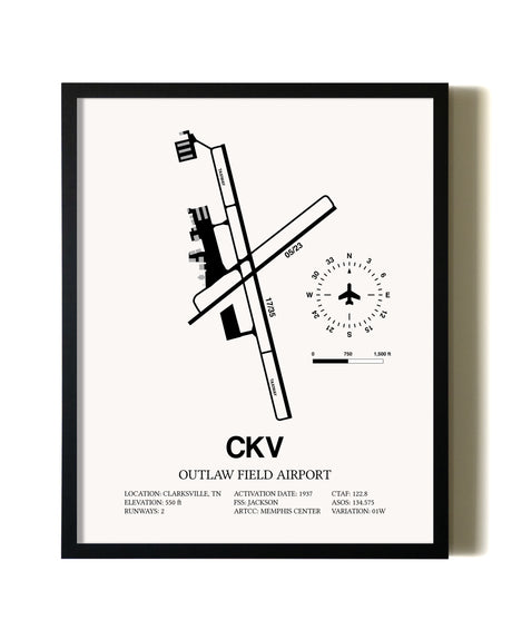 Framed Outlaw Field Airport wall art poster in black frame
