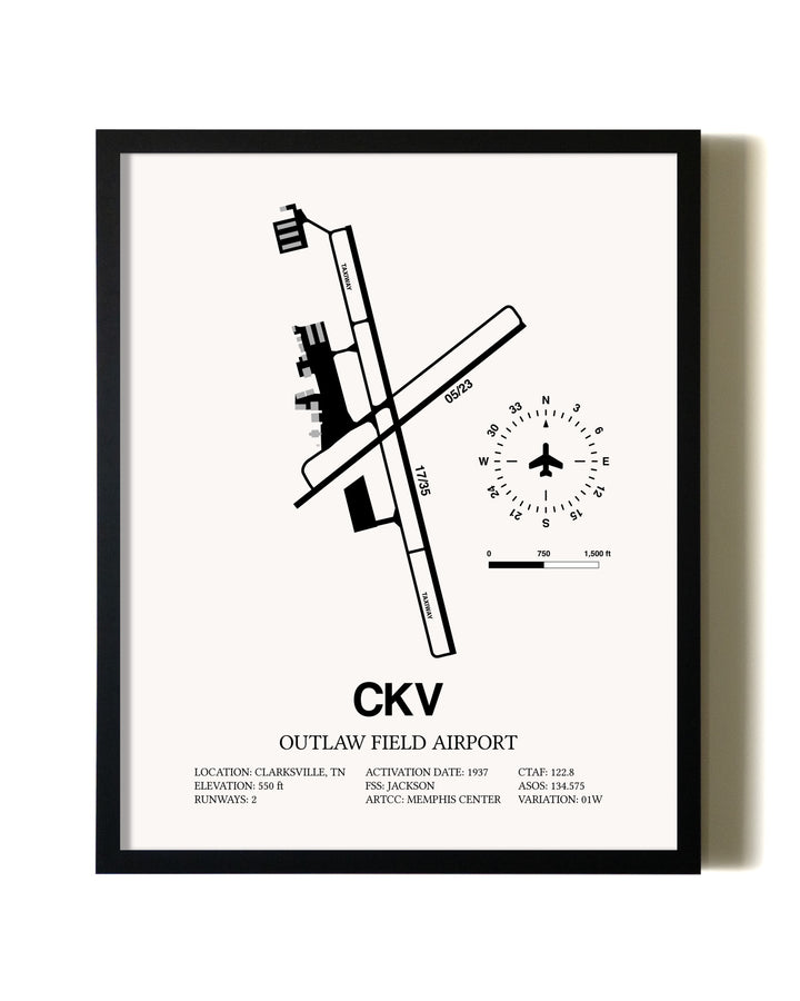 Framed Outlaw Field Airport wall art poster in black frame