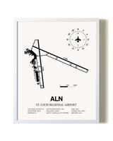 St. Louis Regional Airport airport map poster in oak frame