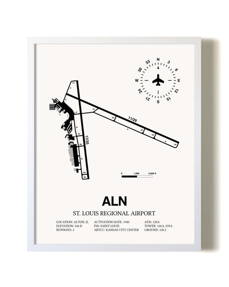 St. Louis Regional Airport airport map poster in oak frame