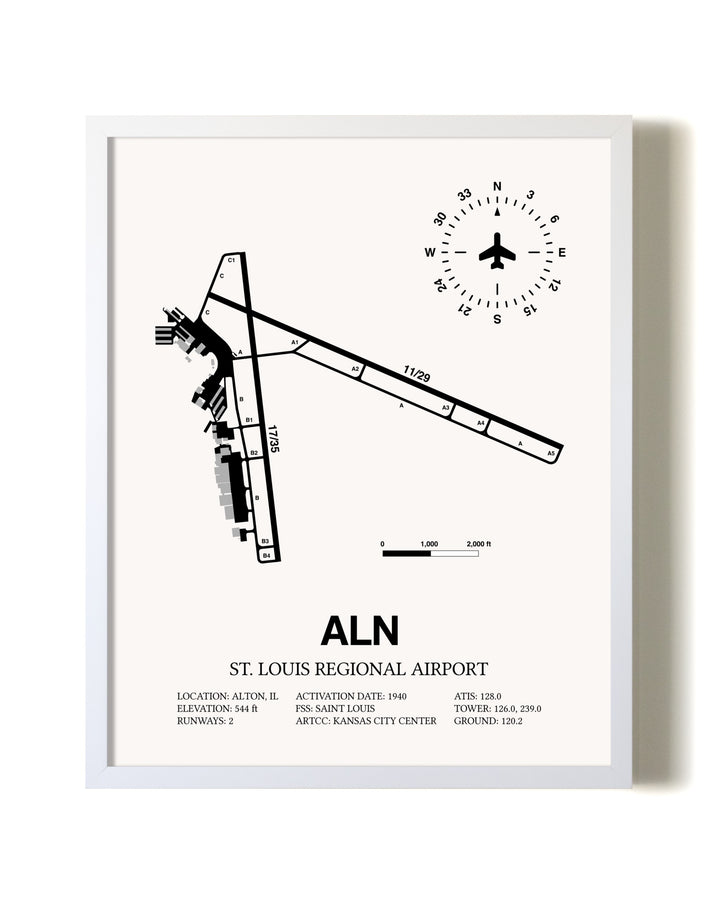 St. Louis Regional Airport airport map poster in oak frame