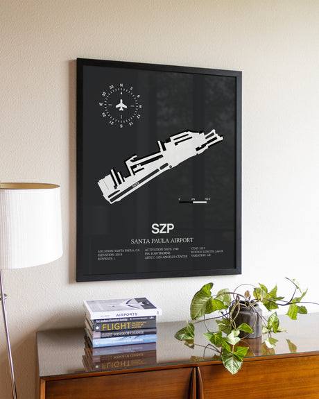 Gray Framed Santa Paula Airport wall art poster in black frame