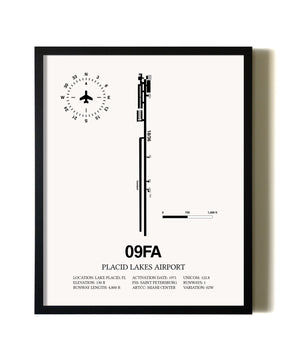 Framed Placid Lakes Airport wall art poster in black frame