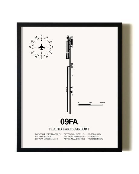 Framed Placid Lakes Airport wall art poster in black frame