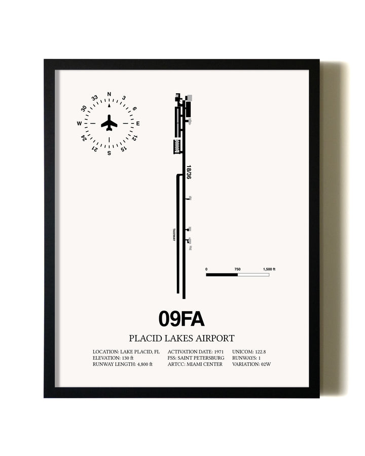 Framed Placid Lakes Airport wall art poster in black frame