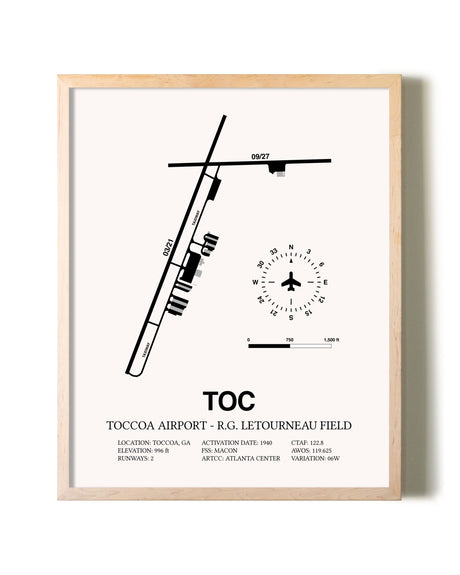 Toccoa Airport - R.G. Letourneau Field framed wall art in white frame