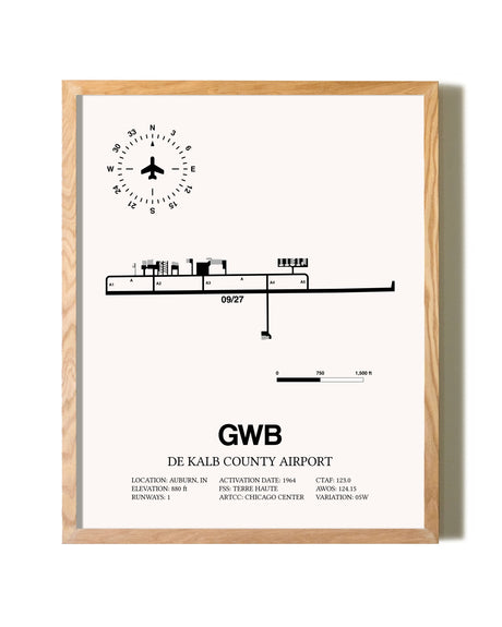 De Kalb County Airport framed print in natural wood frame