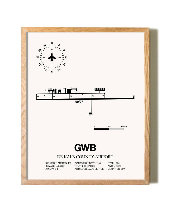 De Kalb County Airport framed print in natural wood frame