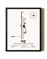 Framed Wellington Municipal Airport wall art poster in black frame