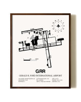 Gerald R. Ford International Airport aviation print in walnut frame