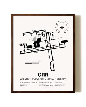 Gerald R. Ford International Airport aviation print in walnut frame