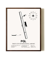 Trent Lott International Airport aviation print in walnut frame