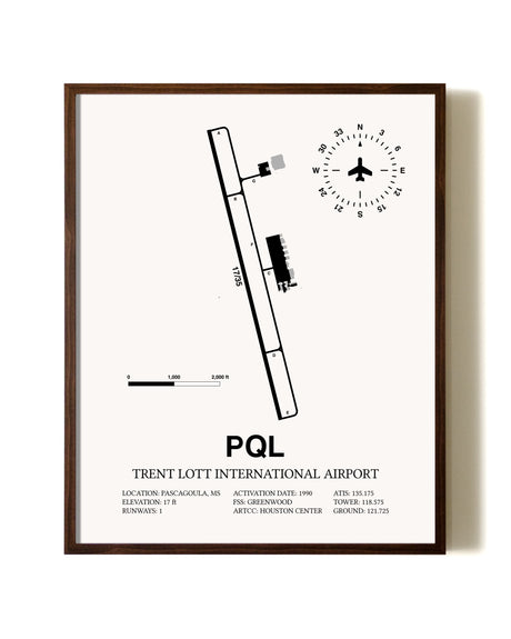 Trent Lott International Airport aviation print in walnut frame