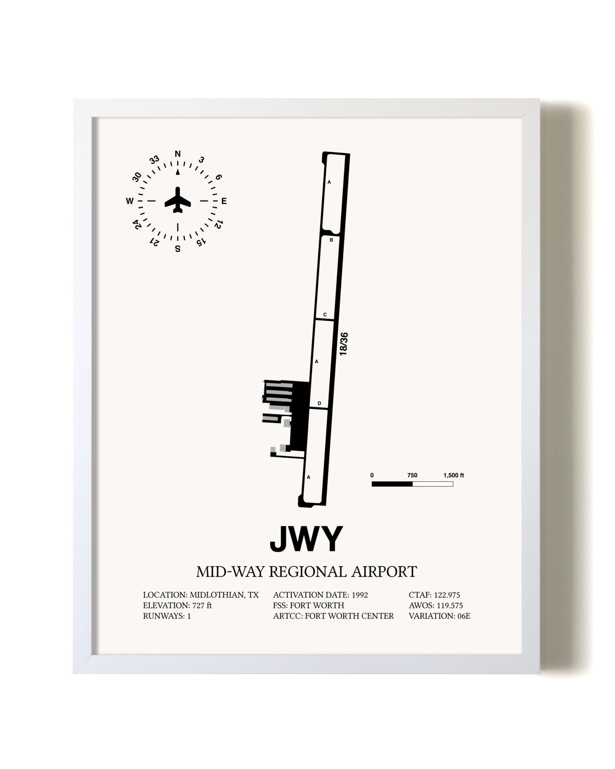 Mid-Way Regional Airport airport map poster in oak frame