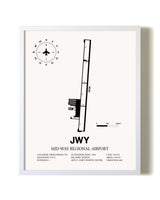 Mid-Way Regional Airport airport map poster in oak frame