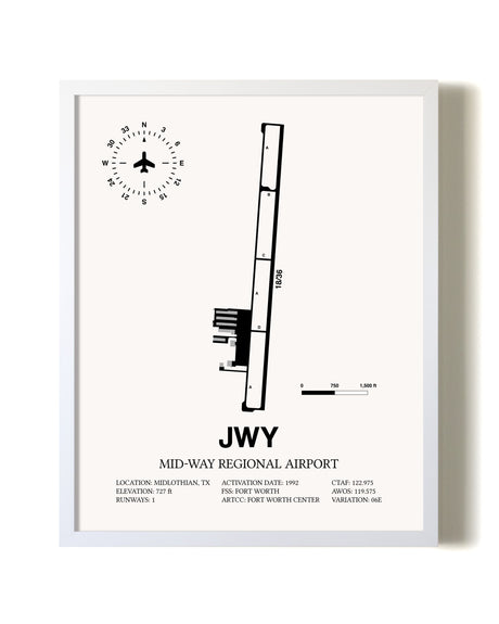 Mid-Way Regional Airport airport map poster in oak frame
