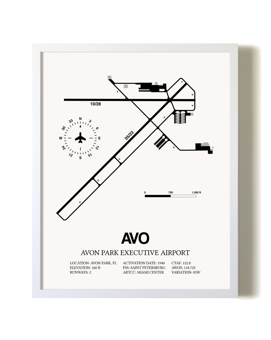 Avon Park Executive Airport airport map poster in oak frame