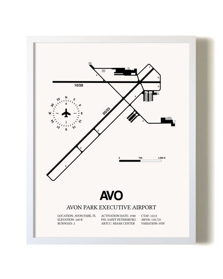 Avon Park Executive Airport airport map poster in oak frame