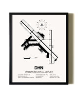Framed Dothan Regional Airport wall art poster in black frame