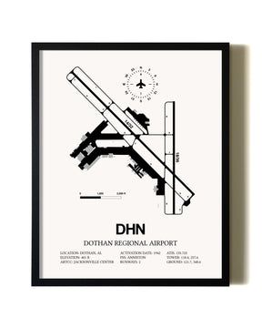 Framed Dothan Regional Airport wall art poster in black frame