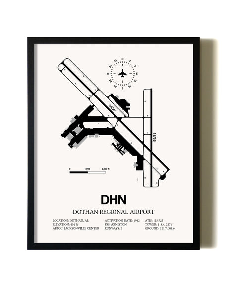 Framed Dothan Regional Airport wall art poster in black frame