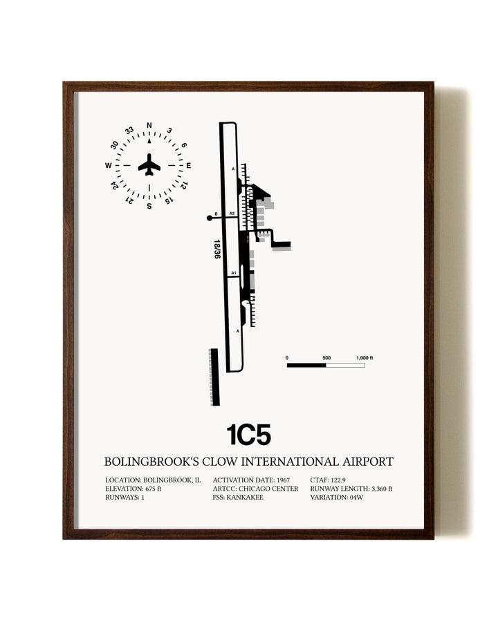 Bolingbrook's Clow International Airport aviation print in walnut frame